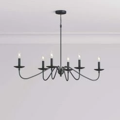 Wholesale 💯 Signature Hardware Candler 60W 6-Light Candelabra E-12 Chandelier in Matte Black 👍