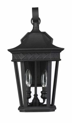 Discount ⌛ Signature Hardware Foxfield 16-5/8 in. 60W 2-Light Outdoor Wall Sconce in Black ✨
