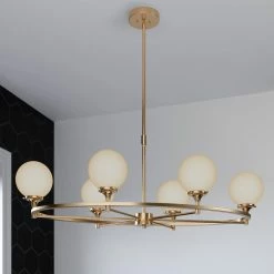 Deals 🎉 Signature Hardware Alfaro 60W 6-Light Candelabra E-12 Chandelier in Brushed Gold ❤️ -Signature Hardware shop Query 1124