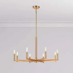 Outlet 😍 Signature Hardware Kunin 60W 8-Light Candelabra E-12 Chandelier in Brushed Gold 🎉