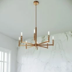 Outlet 😍 Signature Hardware Kunin 60W 8-Light Candelabra E-12 Chandelier in Brushed Gold 🎉 -Signature Hardware shop Query 1137