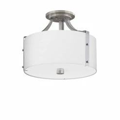 Best Sale 🥰 Signature Hardware Highfield 11-3/8 x 14-7/8 in. 60W 3-Light Medium E-26 Semi-Flush Mount Ceiling Fixture in Brushed Nickel/Chrome 🔔