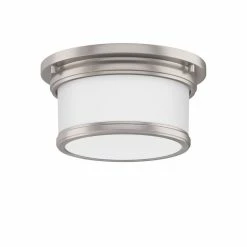 Hot Sale 😀 Signature Hardware 🌞 Summerlake 9-1/2 in. 100W 1-Light Wide Flushmount Drum Ceiling Fixture with Frosted Glass Shade in Brushed Nickel 🔥