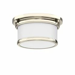 Outlet 🤩 Signature Hardware ☀️ Summerlake 5-3/8 x 9-1/2 in. 100W 1-Light Medium E-26 Flush Mount Ceiling Fixture in Polished Nickel 🔥