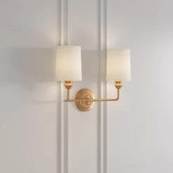 Flash Sale 🎉 Signature Hardware Poplin 60W 2-Light Candelabra E-12 Vanity Fixture in Brushed Gold ✔️