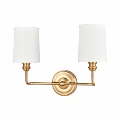 Flash Sale 🎉 Signature Hardware Poplin 60W 2-Light Candelabra E-12 Vanity Fixture in Brushed Gold ✔️ -Signature Hardware shop Query 1260