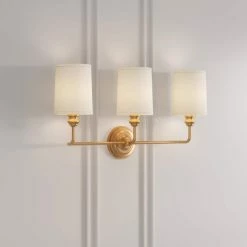 Best Pirce 🛒 Signature Hardware Poplin 60W 3-Light Candelabra E-12 Vanity Fixture in Brushed Gold 👍