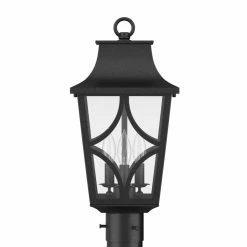 Outlet ✨ Signature Hardware Altimeter 19-7/8 in. 60W 3-Light Candelabra E-12 Post Lantern in Black 👍
