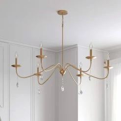 Promo 🔔 Signature Hardware Candler 60W 6-Light Candelabra E-12 Chandelier in Brushed Gold 🌟 -Signature Hardware shop Query 1329
