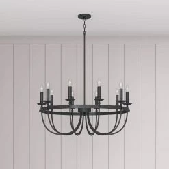 Budget 😉 Signature Hardware Buckram 60W 10-Light Candelabra E-12 Chandelier in Matte Black ✔️