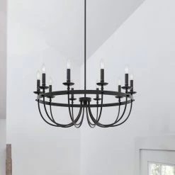 Budget 😉 Signature Hardware Buckram 60W 10-Light Candelabra E-12 Chandelier in Matte Black ✔️ -Signature Hardware shop Query 1396