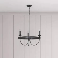 Best Sale ⭐ Signature Hardware Buckram 60W 3-Light Candelabra E-12 Chandelier in Matte Black 🌟