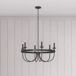 Flash Sale 🤩 Signature Hardware Buckram 60W 6-Light Candelabra E-12 Chandelier in Matte Black 🛒