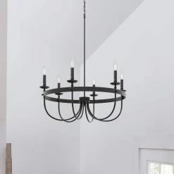 Flash Sale 🤩 Signature Hardware Buckram 60W 6-Light Candelabra E-12 Chandelier in Matte Black 🛒 -Signature Hardware shop Query 1403