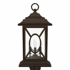 Flash Sale 😍 Signature Hardware Kingston Manor 19-3/4 in. 60W 3-Light Candelabra E-12 Post Lantern in Dark Bronze 👍