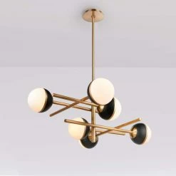 Hot Sale 😉 Signature Hardware Bardi 60W 6-Light Candelabra E-12 Chandelier in Brushed Gold with Matte Black 👍