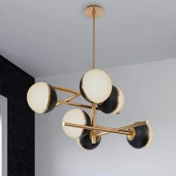 Hot Sale 😉 Signature Hardware Bardi 60W 6-Light Candelabra E-12 Chandelier in Brushed Gold with Matte Black 👍 -Signature Hardware shop Query 1409