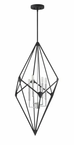 Outlet 👍 Signature Hardware Birchleaf 60W 4-Light Candelabra E-12 Pendant in Textured Black/Polished Nickel ⭐