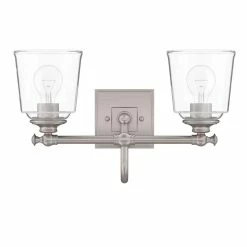 Cheapest 🧨 Signature Hardware Antonia 17-3/8 in. 100W 2-Light Medium E-26 Bath Light with Clear Glass in Brushed Nickel 🎉