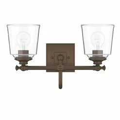 Hot Sale 😍 Signature Hardware Antonia 17-3/8 in. 100W 2-Light Medium E-26 Bath Light with Clear Glass in Plated Oxidized Bronze 😀