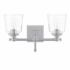 Cheap 🥰 Signature Hardware Antonia 17-3/8 in. 100W 2-Light Medium E-26 Bath Light with Clear Glass in Polished Chrome ✨