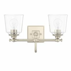 Best Sale 👍 Signature Hardware Antonia 17-3/8 in. 100W 2-Light Medium E-26 Bath Light with Clear Glass in Polished Nickel ✨