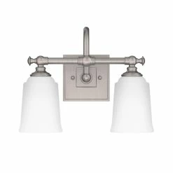 Coupon 👍 Signature Hardware Antonio 10-1/2 x 13-1/4 in. 100W 2-Light Medium E-26 Vanity Fixture in Brushed Nickel 🧨