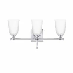 Hot Sale 🔔 Signature Hardware Antonio 21 in. Wide 3-Light Vanity Fixture in Polished Chrome with Frosted Glass Shades (100W) 😀