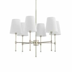 Brand new 🤩 Signature Hardware Beatty 23 in. Tall 6-Light Single Tier Chandlier in Polished Nickel with Tapered Shades (60W) 😉