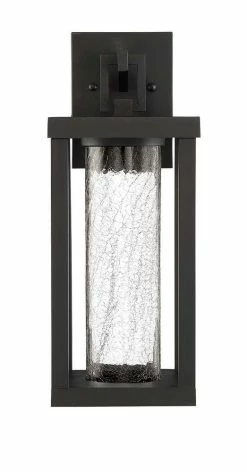 Promo 🌟 Signature Hardware Topping 16 in. 11W 1-Light Outdoor Wall Sconce with Clear Crackle Glass in Black 🔔