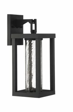 Promo 🌟 Signature Hardware Topping 16 in. 11W 1-Light Outdoor Wall Sconce with Clear Crackle Glass in Black 🔔 -Signature Hardware shop Query 286