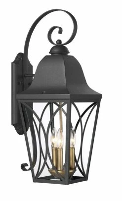 New 🎁 Signature Hardware Cardigan 24-7/8 in. 60W 3-Light Outdoor Wall Sconce in Black Bronze ❤️ -Signature Hardware shop Query 314