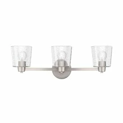 Best Pirce 🤩 Signature Hardware Windsor Gate 26-3/8 in. 100W 3-Light Medium E-26 Bath Light with Seeded Glass in Brushed Nickel 🥰