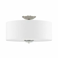 Hot Sale 😉 Signature Hardware Bankloft 5-7/8 x 15-3/4 in. 100W 3-Light Medium E-26 Semi-Flush Mount Ceiling Fixture in Polished Nickel 🔔