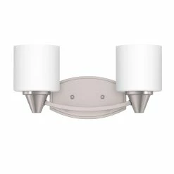 Deals 🎉 Signature Hardware Eastover 7-3/8 x 15 in. 100W 2-Light Medium E-26 Vanity Fixture in Brushed Nickel 🔔