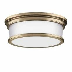 Outlet 🎁 Signature Hardware ☀️ Summerlake 5-3/8 x 15-1/2 in. 75W 3-Light Medium E-26 Flush Mount Ceiling Fixture in Antique Brass 🎉