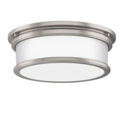 Buy 👏 Signature Hardware ☀️ Summerlake 15-1/2 in. 3-Light 25W Wide Flushmount Drum Ceiling Fixture with Frosted Glass Shade in Brushed Nickel 😀