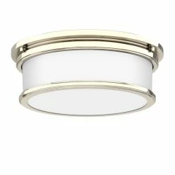 Promo ✨ Signature Hardware 🌞 Summerlake 5-3/8 x 15-1/2 in. 75W 3-Light Medium E-26 Flush Mount Ceiling Fixture in Polished Nickel 🤩