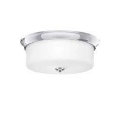 Best Sale 🛒 Signature Hardware Gardenville 5-3/4 x 14-5/8 in. 75W 3-Light Medium E-26 Flush Mount Ceiling Fixture in Polished Chrome ⌛