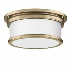 Hot Sale 🔥 Signature Hardware 🌞 Summerlake 5-3/8 x 12-1/2 in. 75W 2-Light Medium E-26 Flush Mount Ceiling Fixture in Antique Brass 🤩