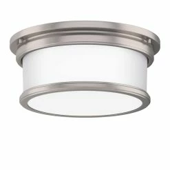 Wholesale 🔥 Signature Hardware ☀️ Summerlake 12-1/2 in. 37.5W 2-Light Wide Flushmount Drum Ceiling Fixture with Frosted Glass Shade in Brushed Nickel 😍