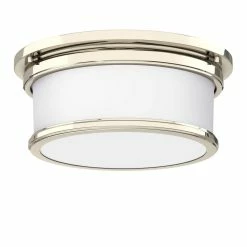 Hot Sale 💯 Signature Hardware 🌞 Summerlake 5-3/8 x 12-1/2 in. 75W 2-Light Medium E-26 Flush Mount Ceiling Fixture in Polished Nickel 🌟