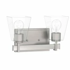 Brand new 😀 Signature Hardware Hoxton 12-7/8 in. 100W 2-Light Medium E-26 Bath Light with Clear and Tapered Glass in Brushed Nickel ✔️ -Signature Hardware shop Query 583