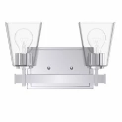 Top 10 🤩 Signature Hardware Hoxton 12-7/8 in. 100W 2-Light Medium E-26 Bath Light with Clear and Tapered Glass in Polished Chrome 🎁