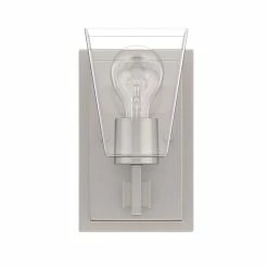 Best Sale 🎉 Signature Hardware Hoxton 5 in. 100W 1-Light Medium E-26 Bath Light with Clear and Tapered Glass in Brushed Nickel 🎁