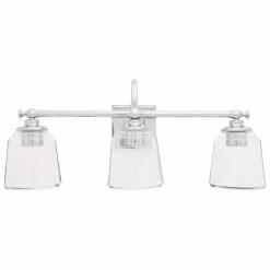 Discount 🧨 Signature Hardware Antonia 25-1/4 in. Wide 3-Light Vanitiy Fixture in Polished Chrome with Clear Glass Shades (100W) ❤️