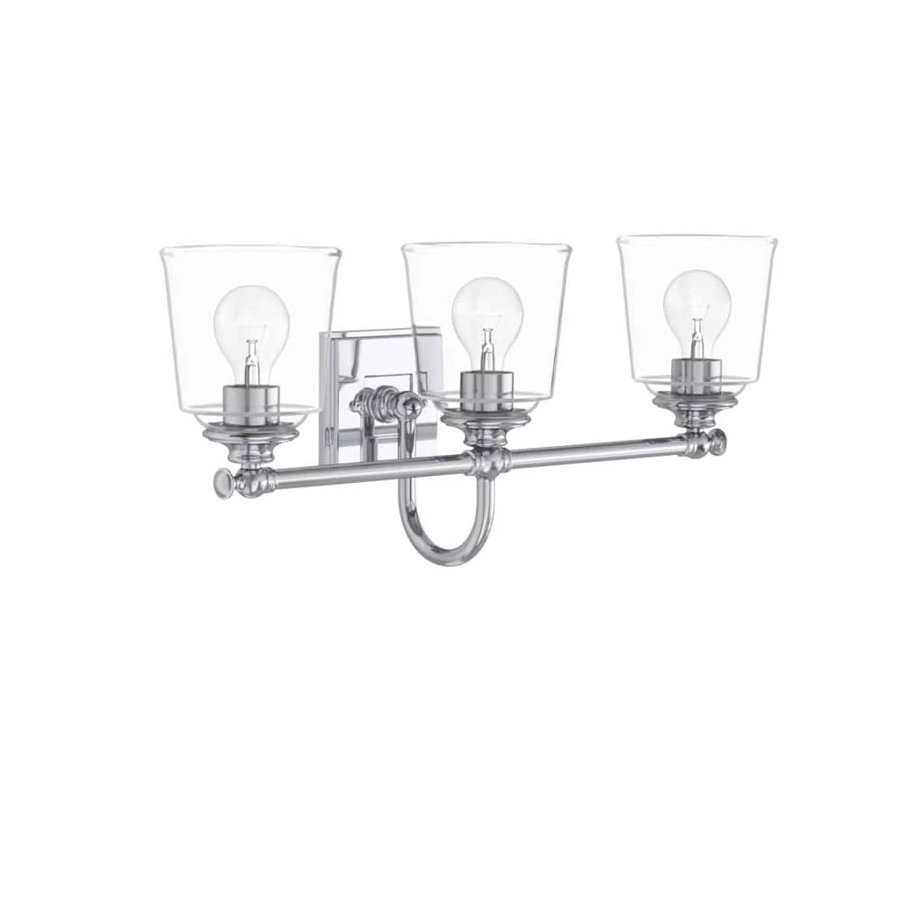 Discount ๐งจ Signature Hardware Antonia 25-1/4 in. Wide 3-Light Vanitiy Fixture in Polished Chrome with Clear Glass Shades (100W) โค๏ธ 4 Discount ๐งจ Signature Hardware Antonia 25-1/4 in. Wide 3-Light Vanitiy Fixture in Polished Chrome with Clear Glass Shades (100W) โค๏ธ - Image 2