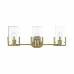 Promo 🌟 Signature Hardware Bercken 60W 3-Light Medium E-26 Incandescent Vanity Fixture in Aged Brass 💯