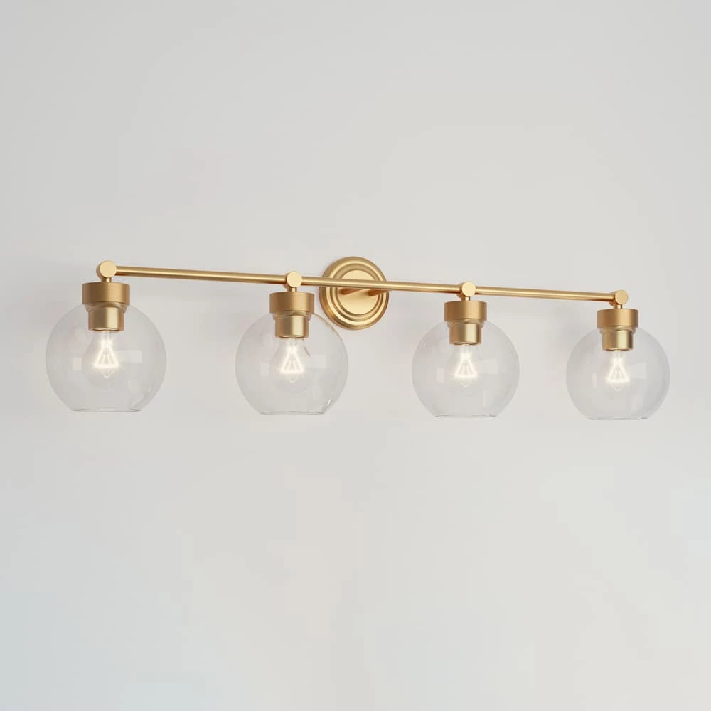 Brand new ๐ฅ Signature Hardware Albury 60W 4-Light Medium E-26 Vanity Fixture in Brushed Gold โค๏ธ 3 Brand new ๐ฅ Signature Hardware Albury 60W 4-Light Medium E-26 Vanity Fixture in Brushed Gold โค๏ธ