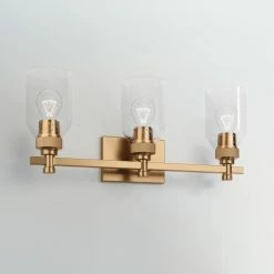 Best Pirce 🔔 Signature Hardware Stolo 60W 3-Light Medium E-26 Vanity Fixture in Brushed Gold 🥰